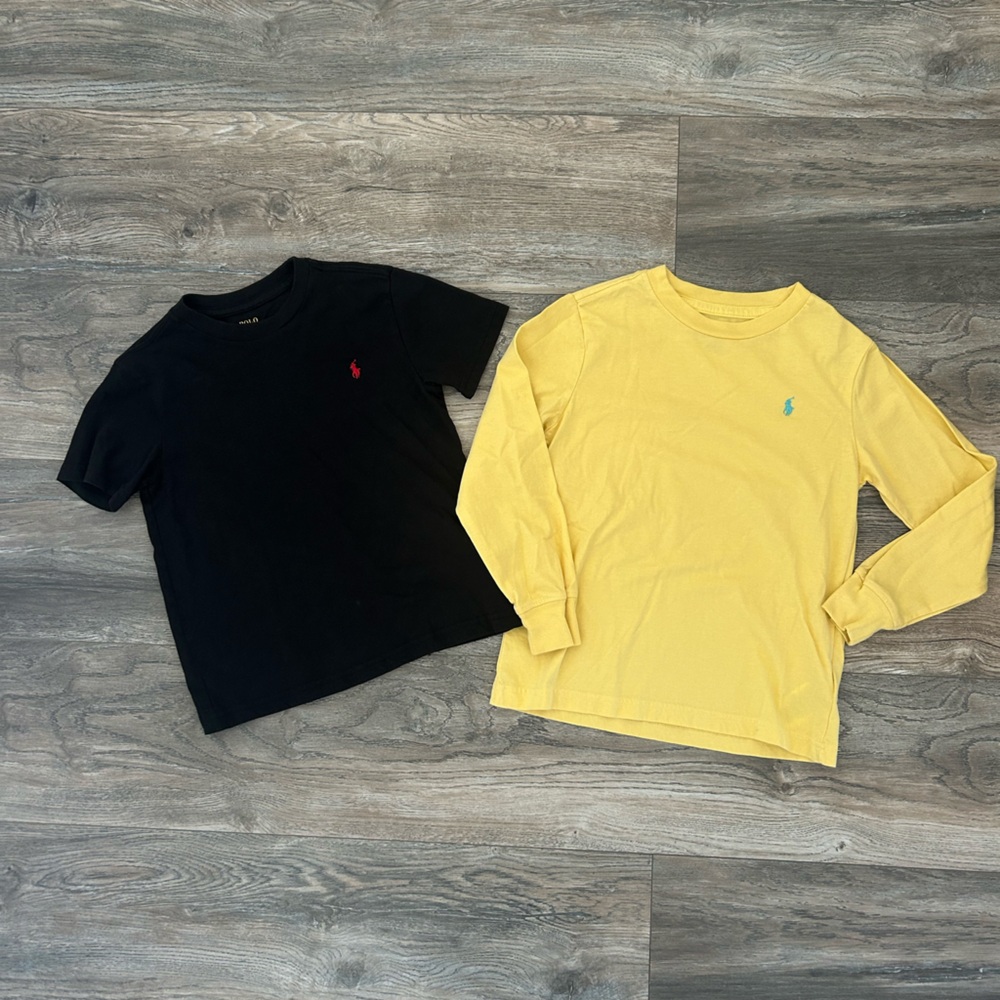 Polo Ralph Lauren boys yellow long sleeve tee w/ black v neck size 5